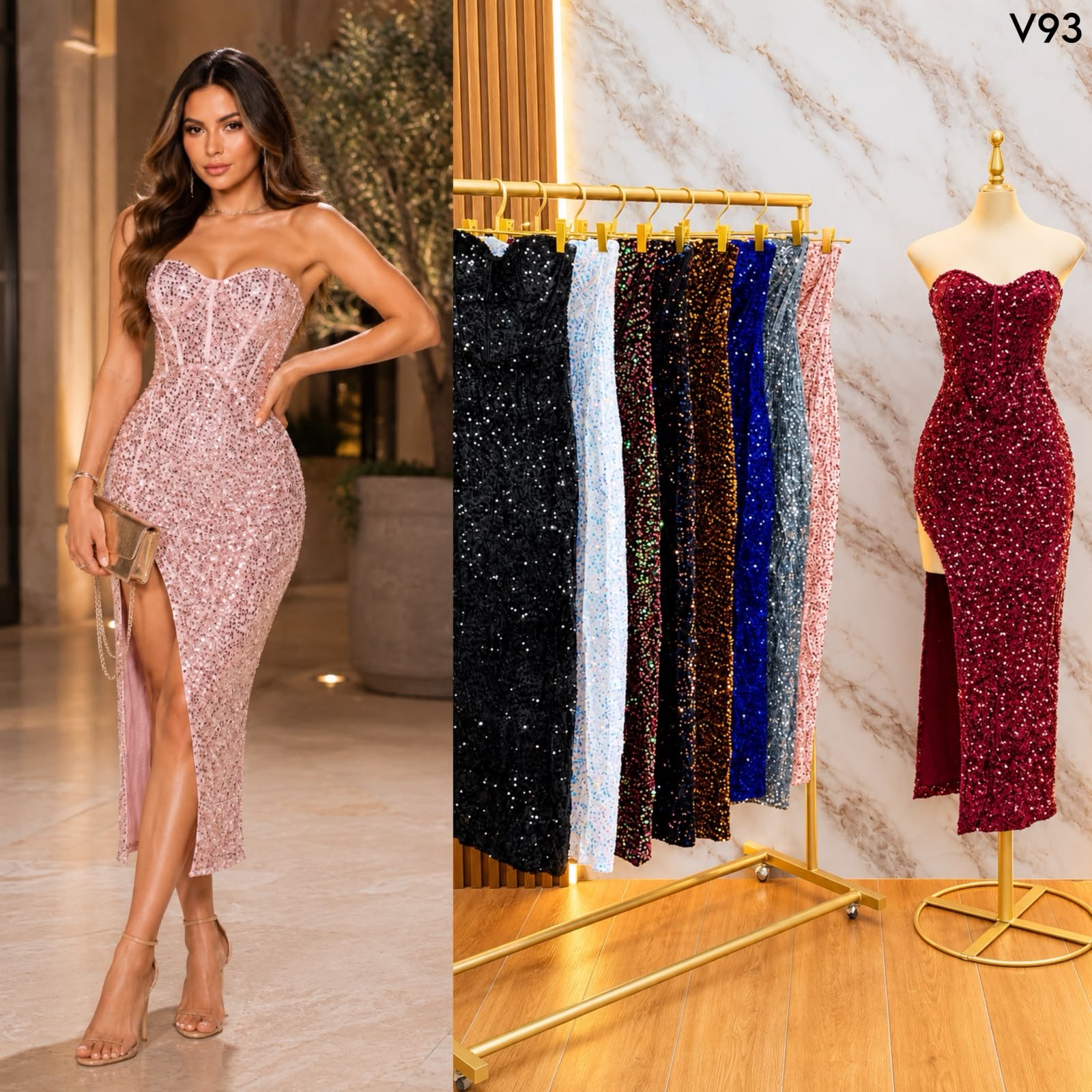 VESTIDO DE FIESTA STRAPLEES V93