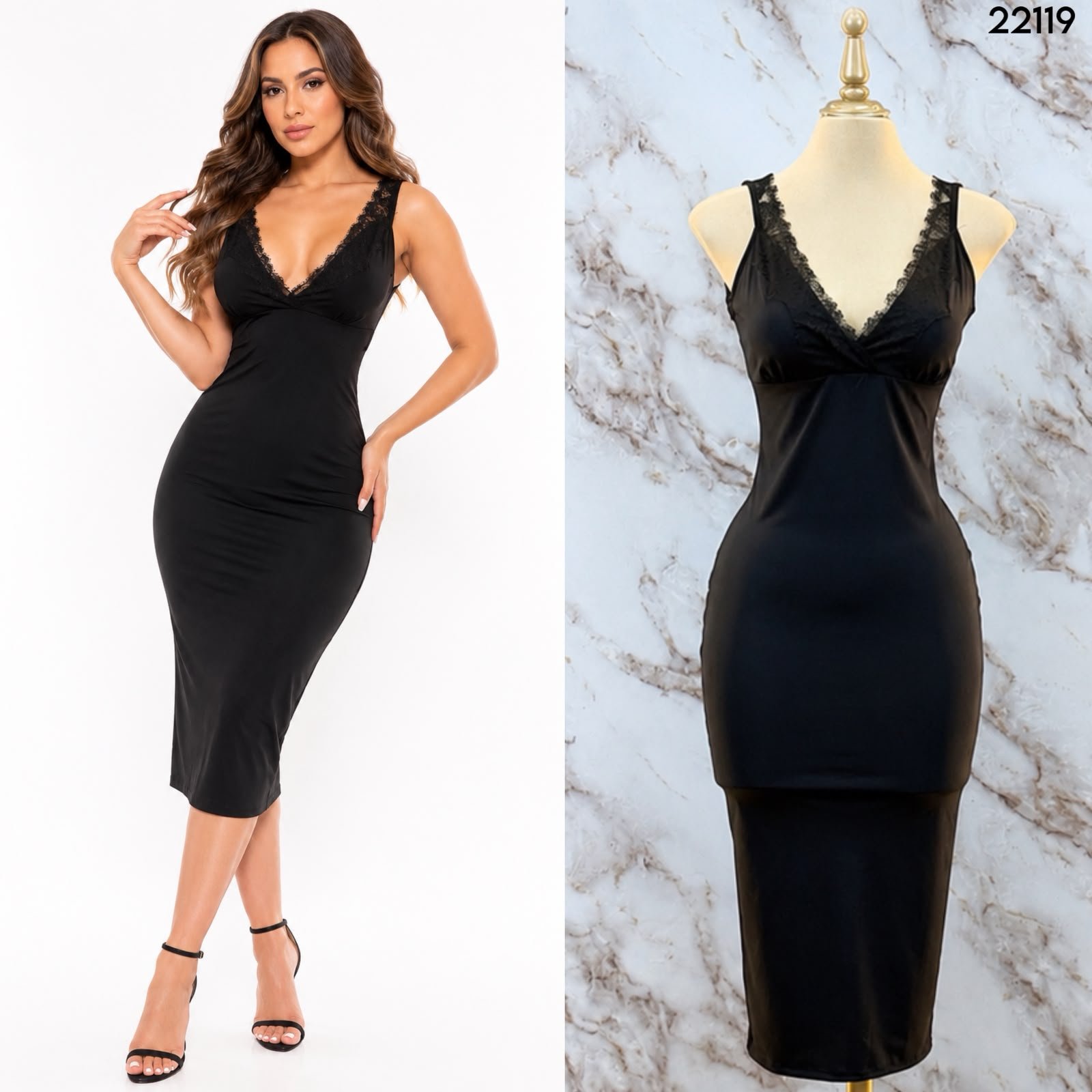 VESTIDO ESCOTE V CON ENCAJE 2119 - Image 3