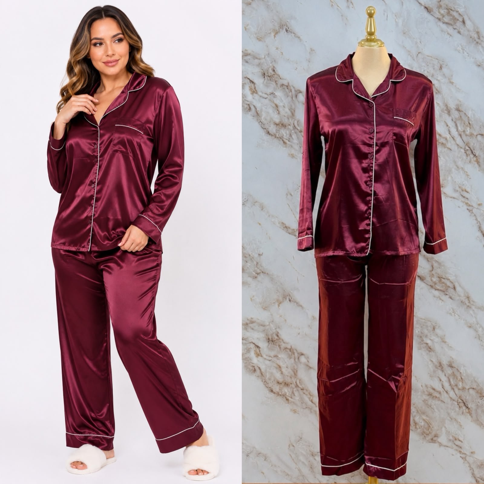 SET PIJAMA DE TELA DE SATIN 2 PIEZAS - Image 2