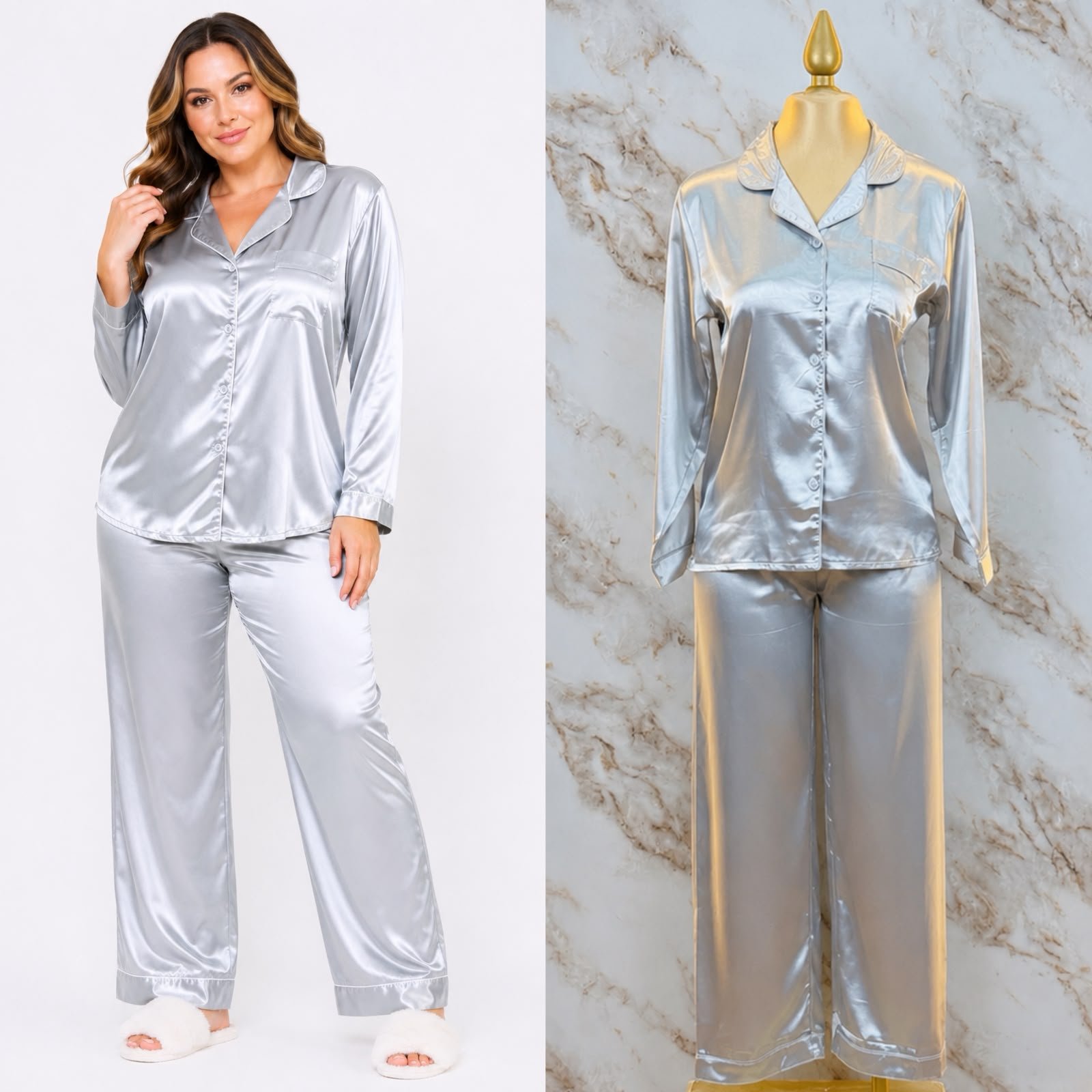 SET PIJAMA DE TELA DE SATIN 2 PIEZAS - Image 3